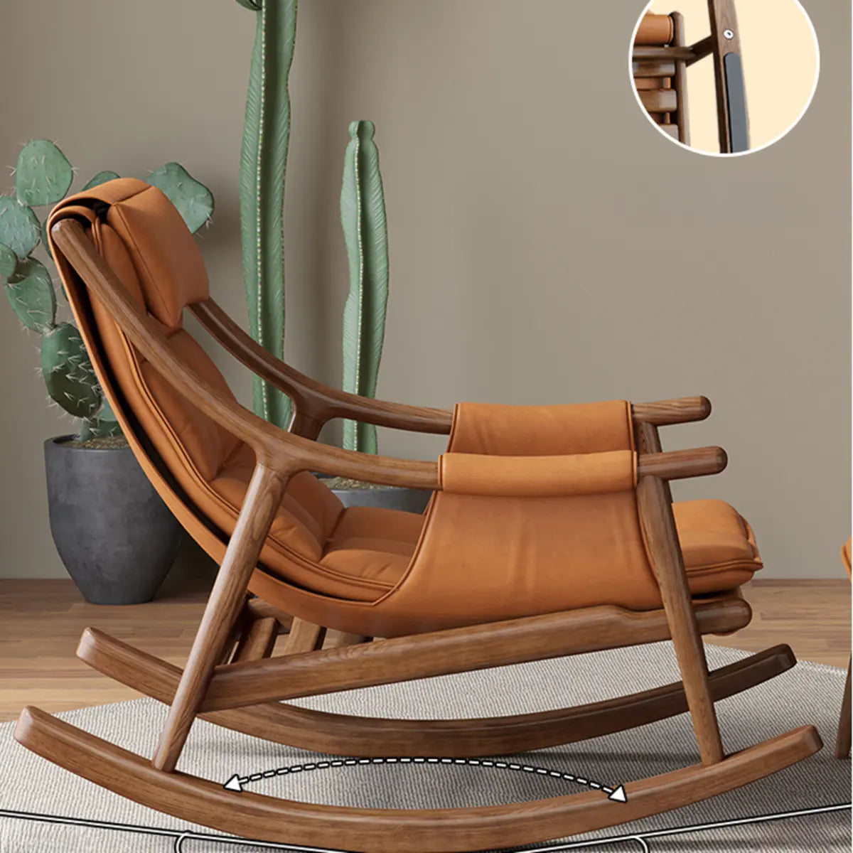 Brown Waterproof Tufted Wood Track Arms Rocking Chair Image - 1