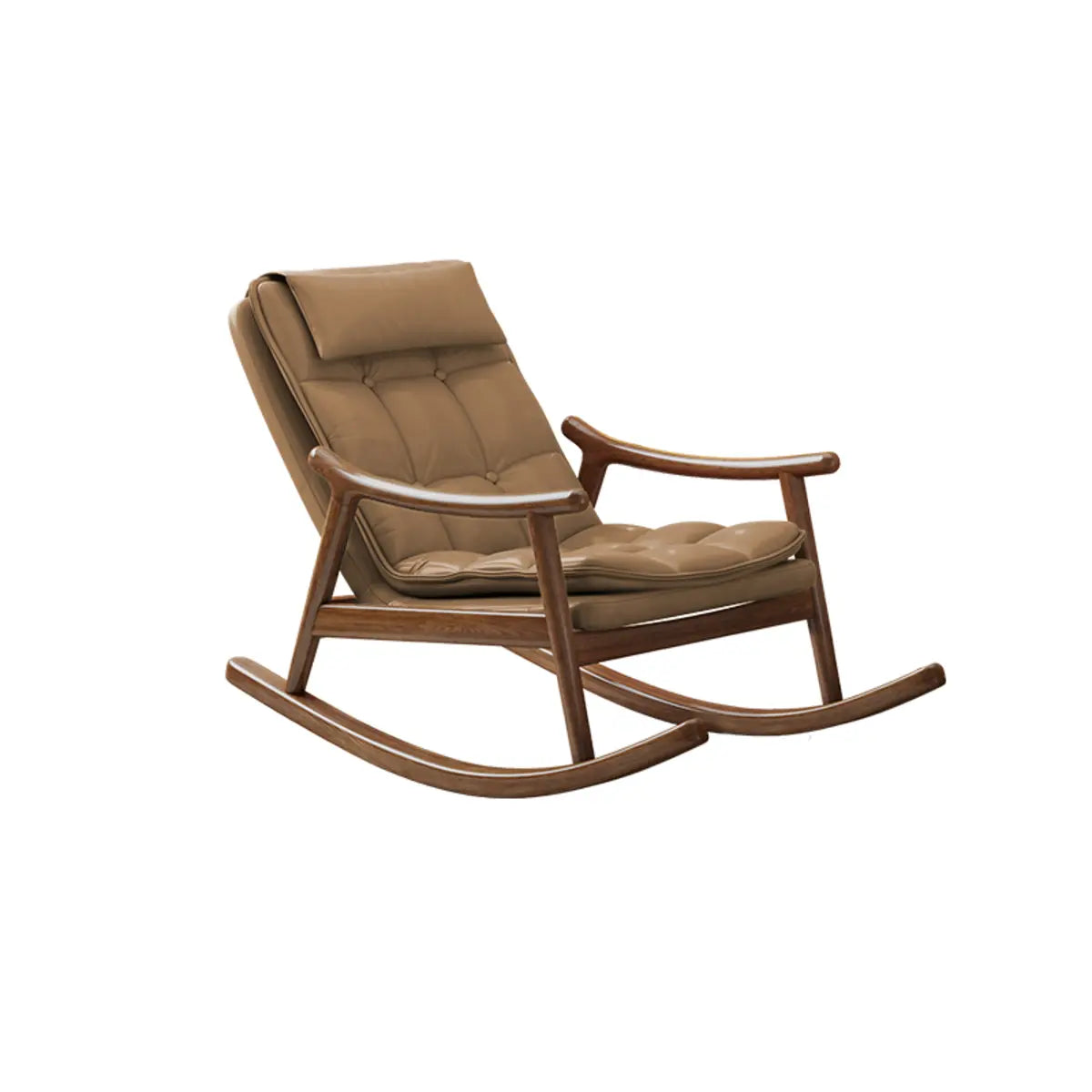 Brown Waterproof Tufted Wood Track Arms Rocking Chair Image - 11