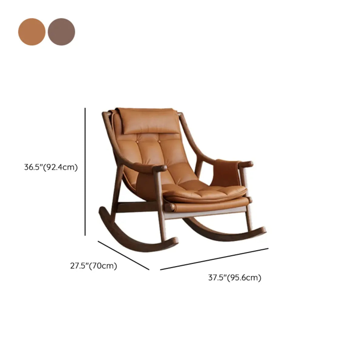 Brown Waterproof Tufted Wood Track Arms Rocking Chair 