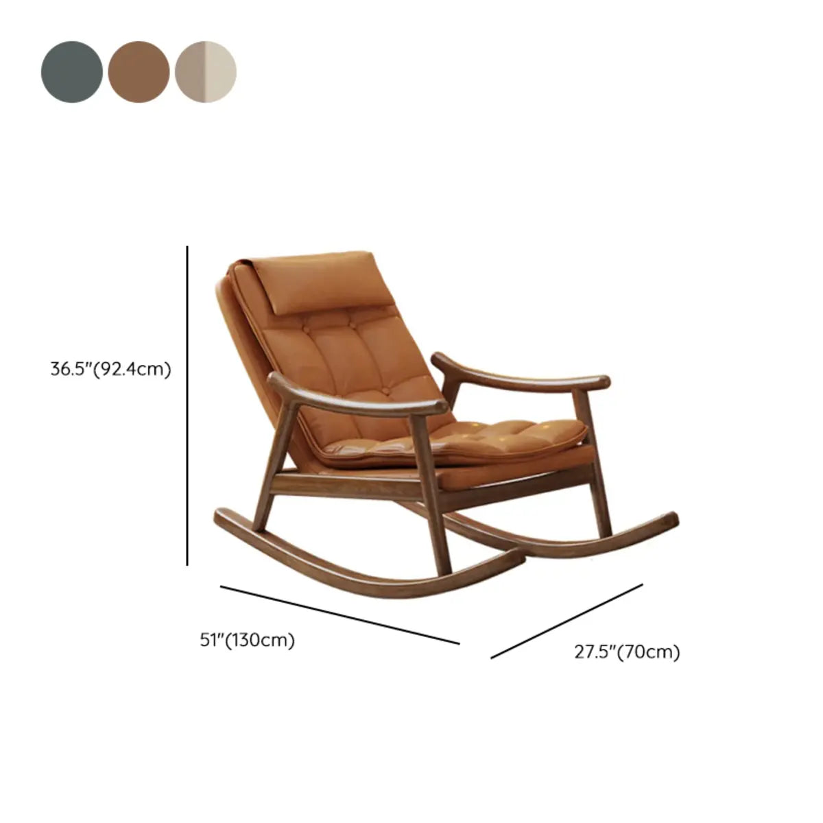 Brown Waterproof Tufted Wood Track Arms Rocking Chair Image - 17