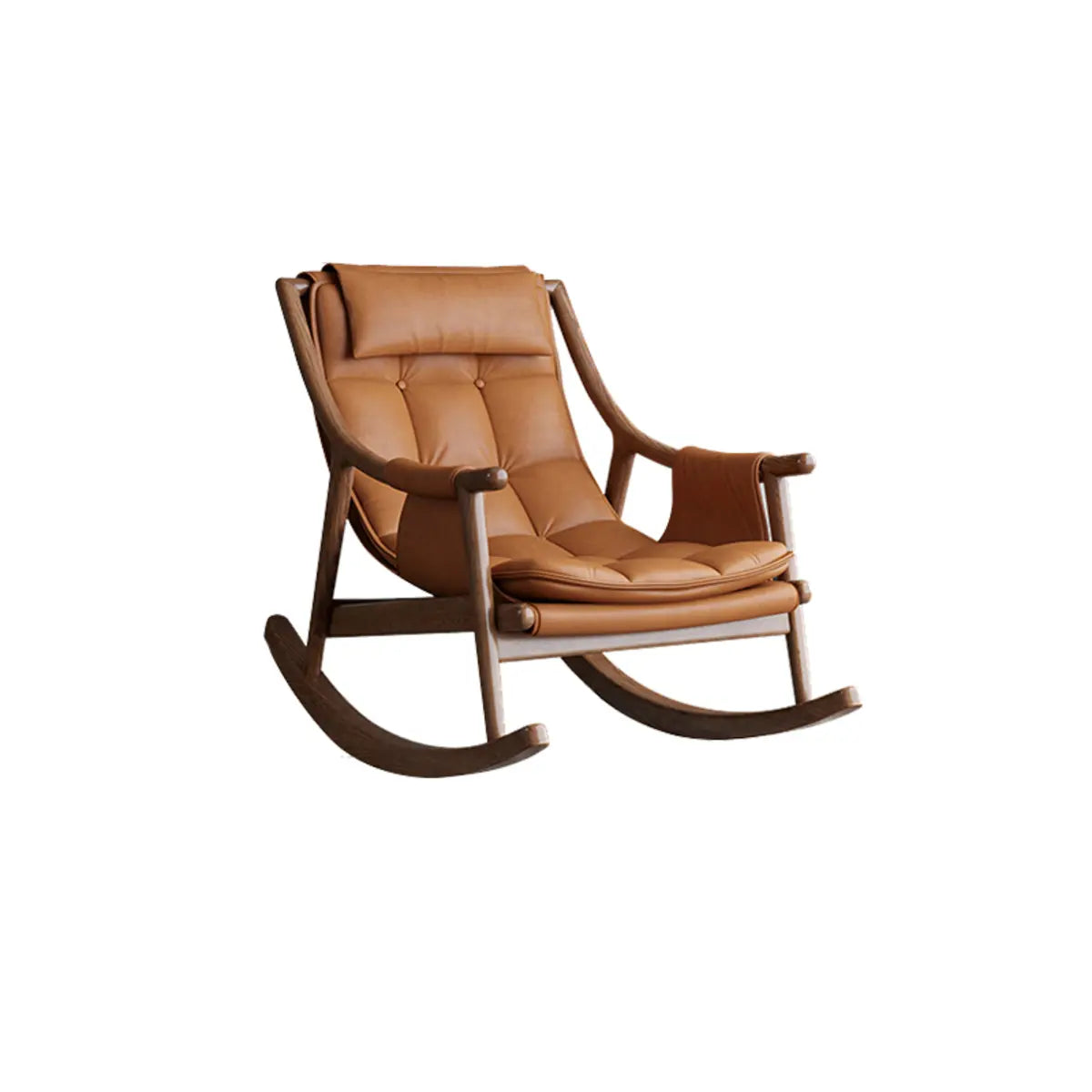 Brown Waterproof Tufted Wood Track Arms Rocking Chair Image - 2