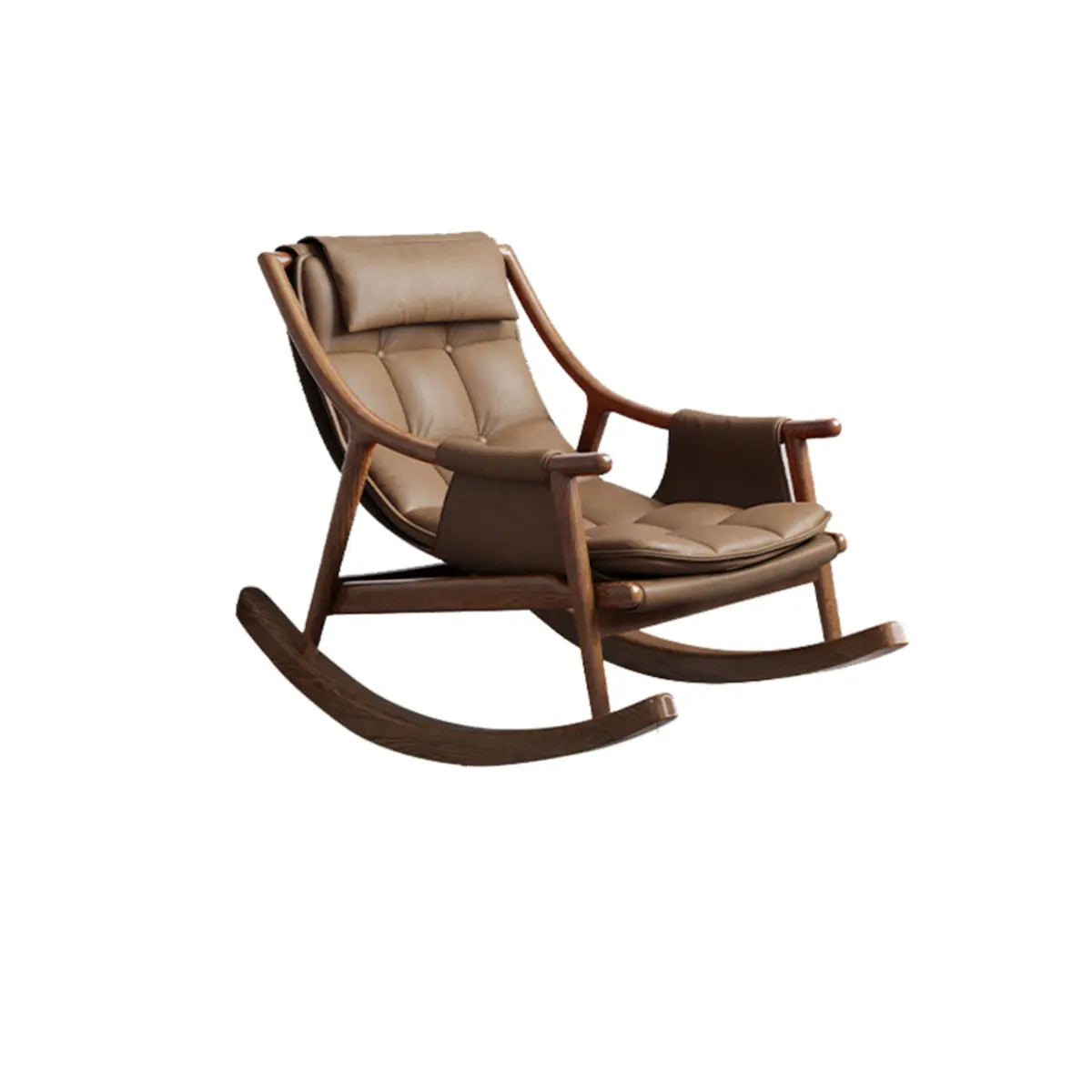 Brown Waterproof Tufted Wood Track Arms Rocking Chair Image - 3