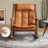 Brown Waterproof Tufted Wood Track Arms Rocking Chair Image - 4