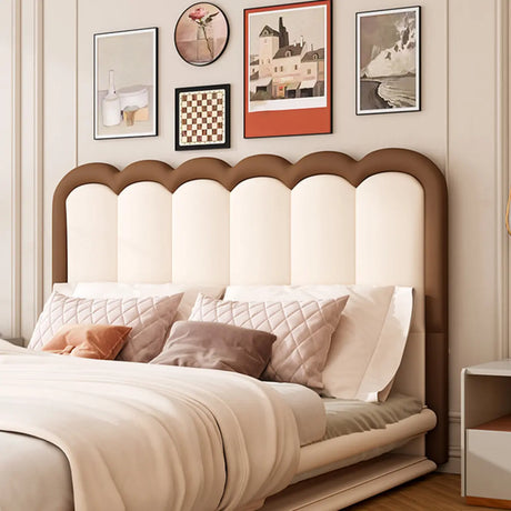 Brown-White Wavy Upholstered Headboard with Legs Image - 1