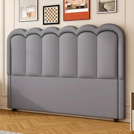 Brown-White Wavy Upholstered Headboard with Legs Image - 2