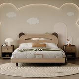 Brown Wood Bear-Shaped Headboard Low Clearance Kids Bed Image - 3