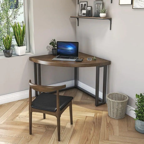 Brown Wood Black Base Fillet-Shaped Small Writing Desk Image - 1