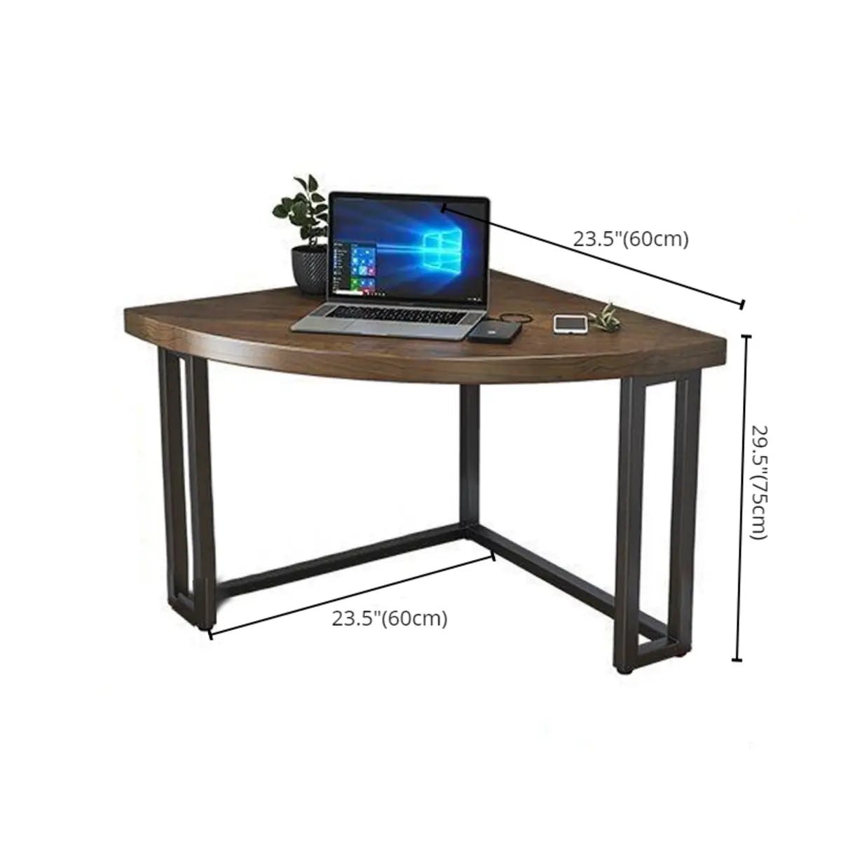 Brown Wood Black Base Fillet-Shaped Small Writing Desk Image - 14