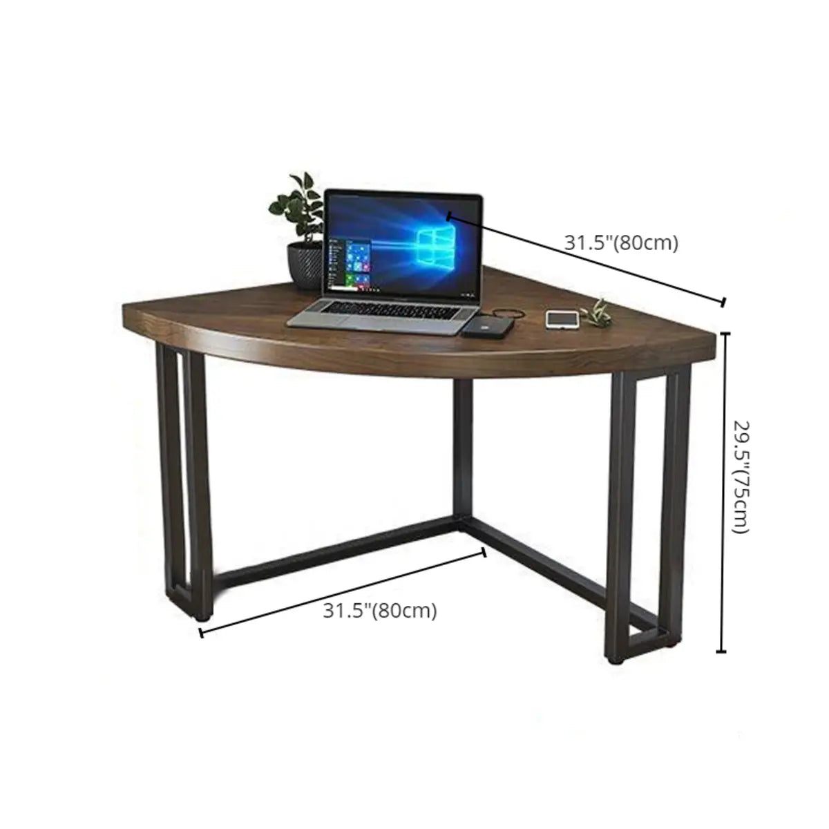 Brown Wood Black Base Fillet-Shaped Small Writing Desk Image - 15