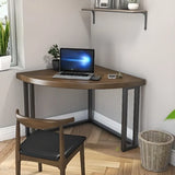 Brown Wood Black Base Fillet-Shaped Small Writing Desk Image - 2