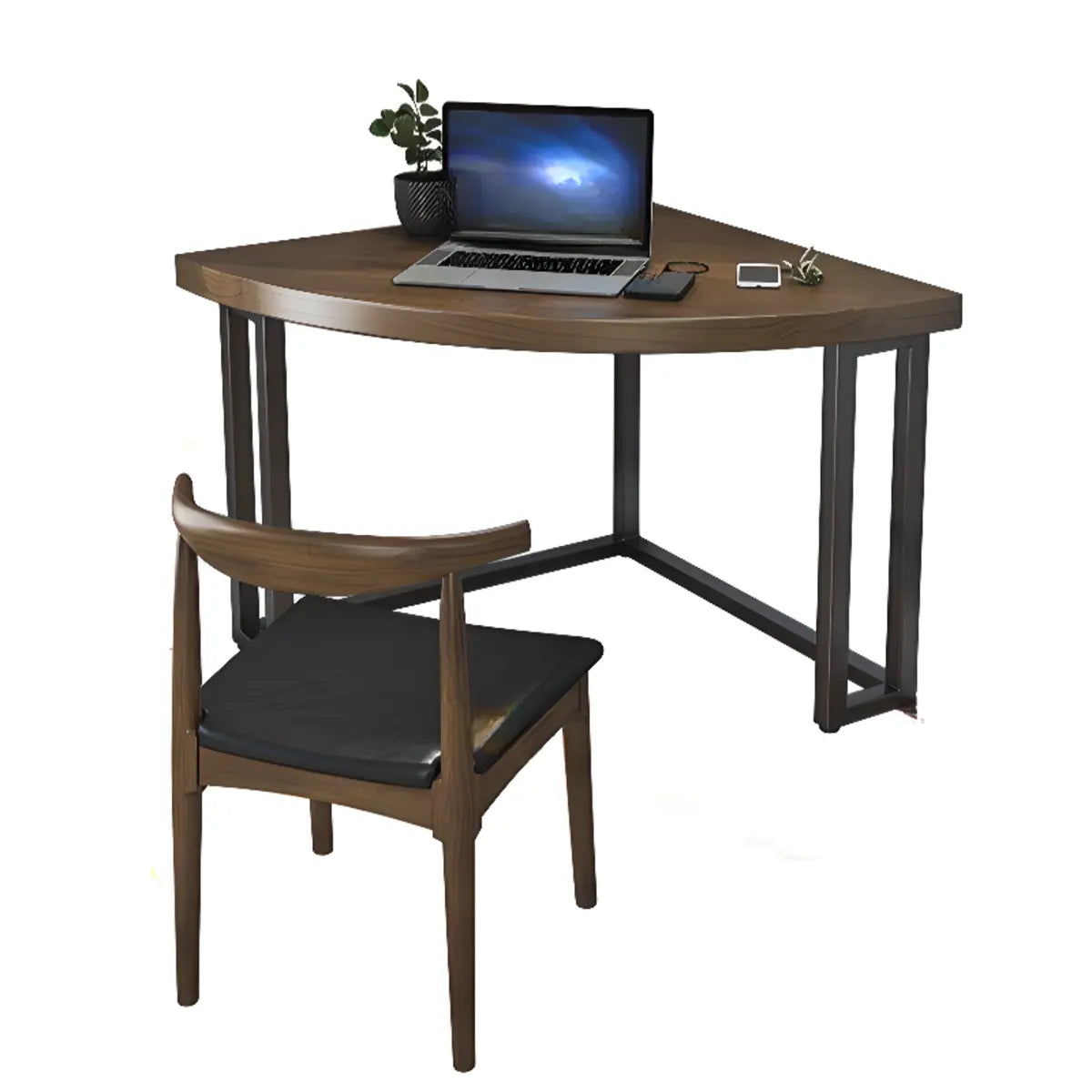 Brown Wood Black Base Fillet-Shaped Small Writing Desk Image - 6