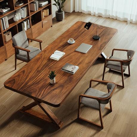 Brown Wood Butcher Block Multi-Person Writing Desk Image - 2