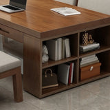 Brown Wood Drawers Exterior Shelf Sled Conference Desk Image - 11