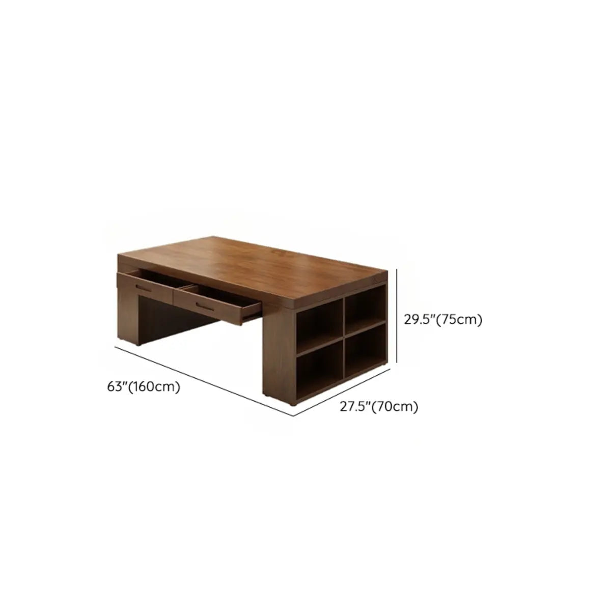 Brown Wood Drawers Exterior Shelf Sled Conference Desk 