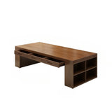 Brown Wood Drawers Exterior Shelf Sled Conference Desk Image - 2