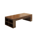 Brown Wood Drawers Exterior Shelf Sled Conference Desk Image - 9