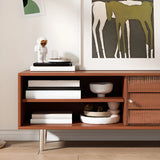 Brown Wood Enclosed Storage TV Stand with Shelves Image - 10