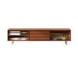 Brown Wood Enclosed Storage TV Stand with Shelves Image - 7