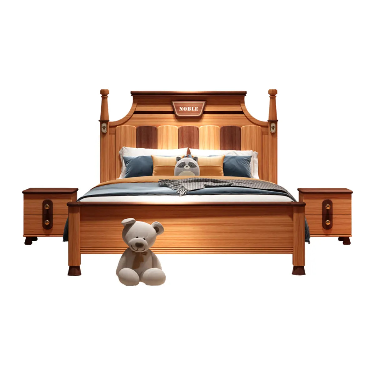 Brown Wood Frame Low Clearance Kids Bed with Footboard Image - 4