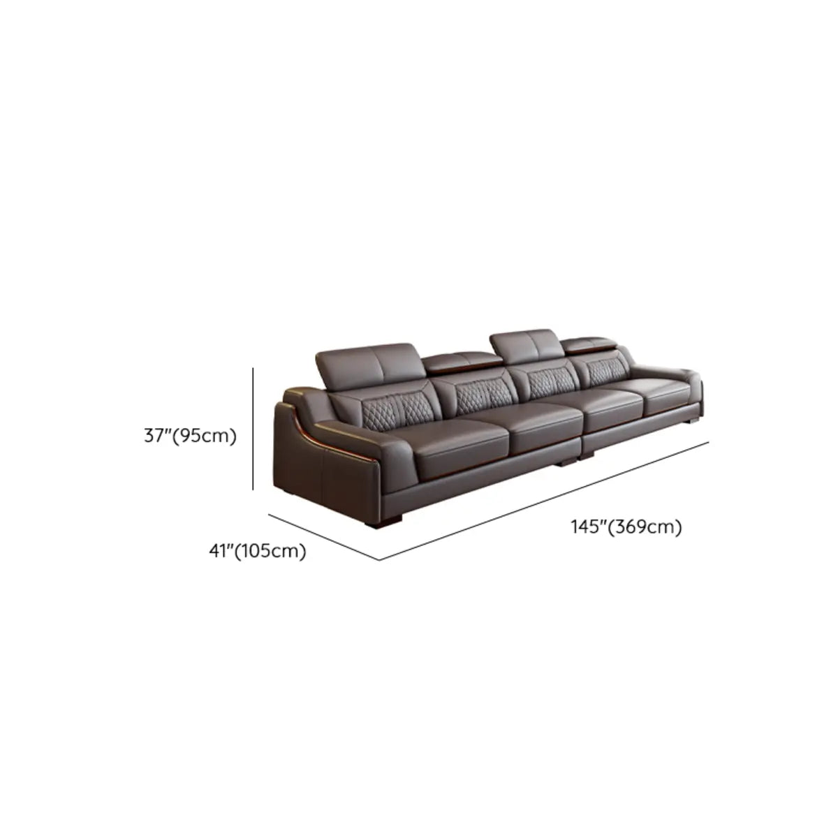 Brown Wood Frame Scratch Resistant Leather Sectional Image - 12