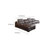 Brown Wood Frame Scratch Resistant Leather Sectional Image - 14