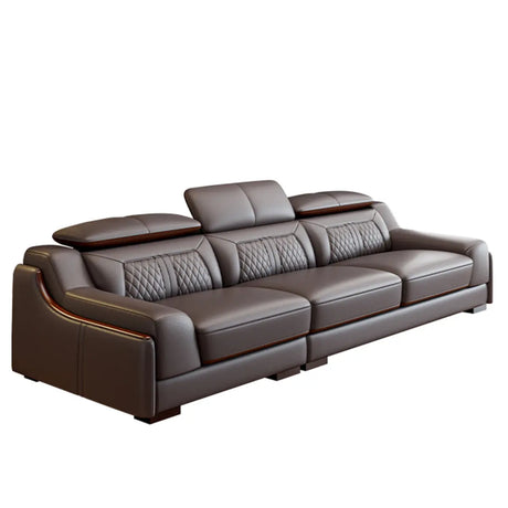 Brown Wood Frame Scratch Resistant Leather Sectional Image - 2