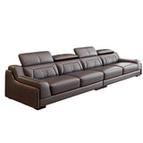 Brown Wood Frame Scratch Resistant Leather Sectional Image - 3