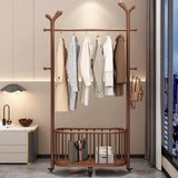 Brown Wood Freestanding Open Storage Hooks Coat Rack Image - 12