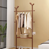 Brown Wood Freestanding Open Storage Hooks Coat Rack Image - 13