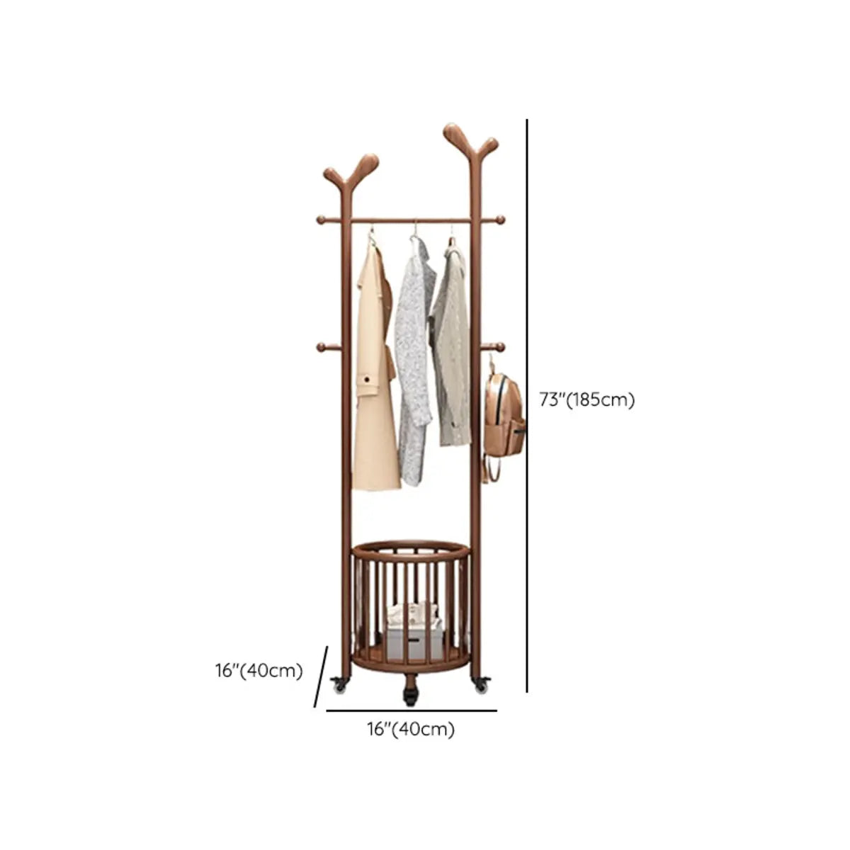 Brown Wood Freestanding Open Storage Hooks Coat Rack Image - 21