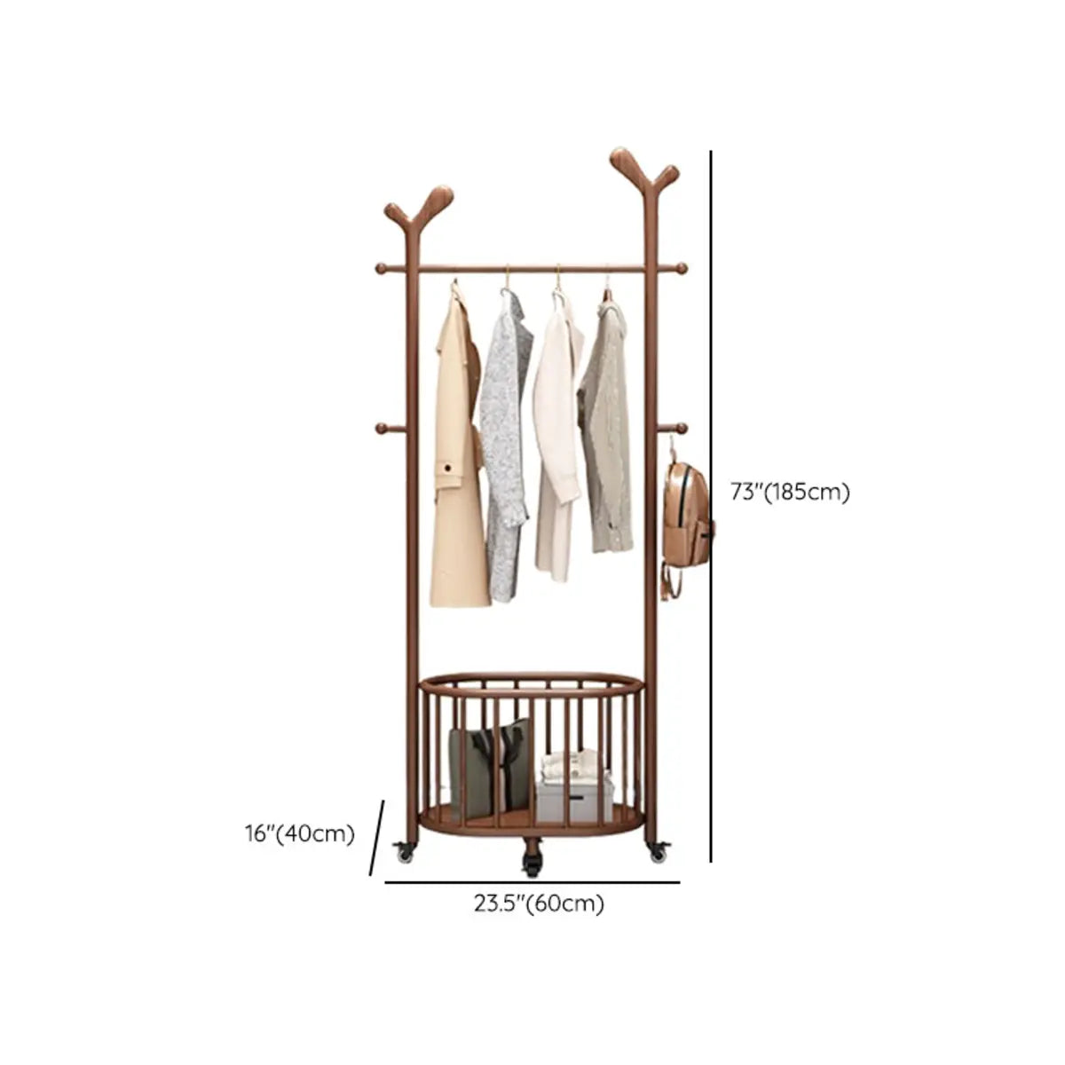 Brown Wood Freestanding Open Storage Hooks Coat Rack Image - 22