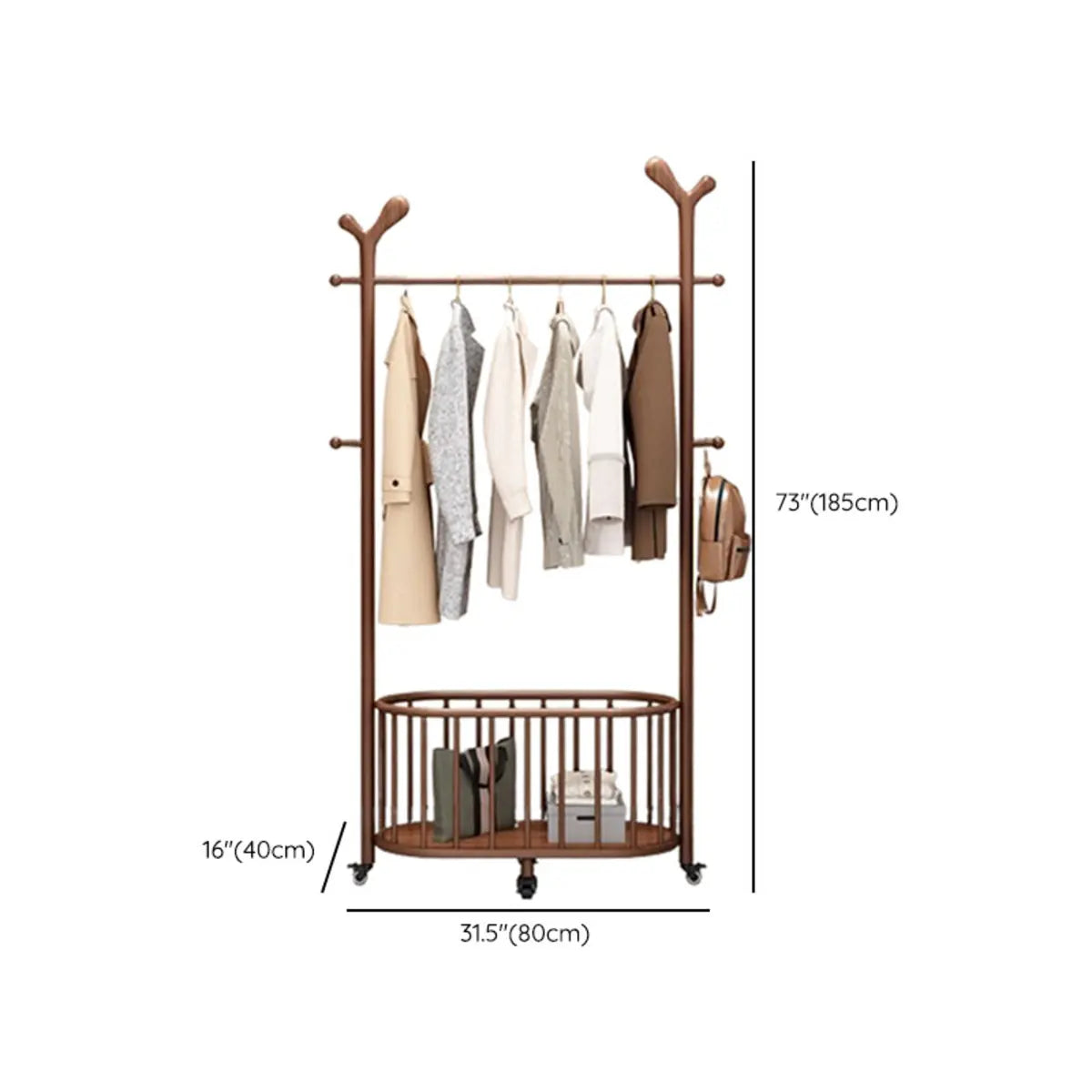 Brown Wood Freestanding Open Storage Hooks Coat Rack Image - 23