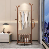 Brown Wood Freestanding Open Storage Hooks Coat Rack Image - 3