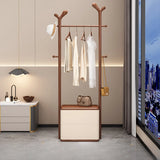 Brown Wood Freestanding Open Storage Hooks Coat Rack Image - 8