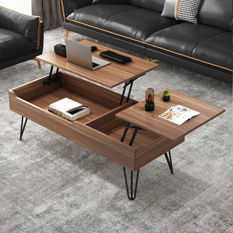 Brown Wood Rectangle Lift Top Coffee Table with Storage Image - 1