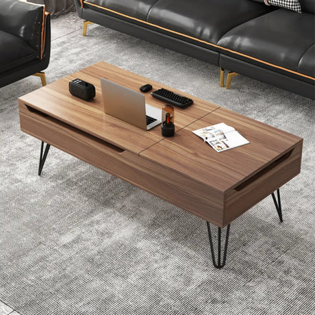 Brown Wood Rectangle Lift Top Coffee Table with Storage Image - 2