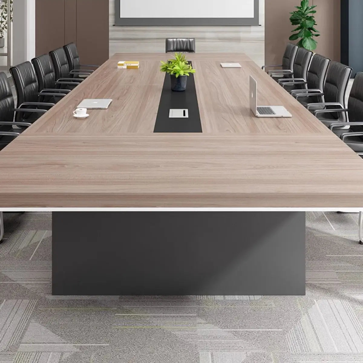 Brown Wood Rectangle Multi-Person Long Executive Desk Image - 7