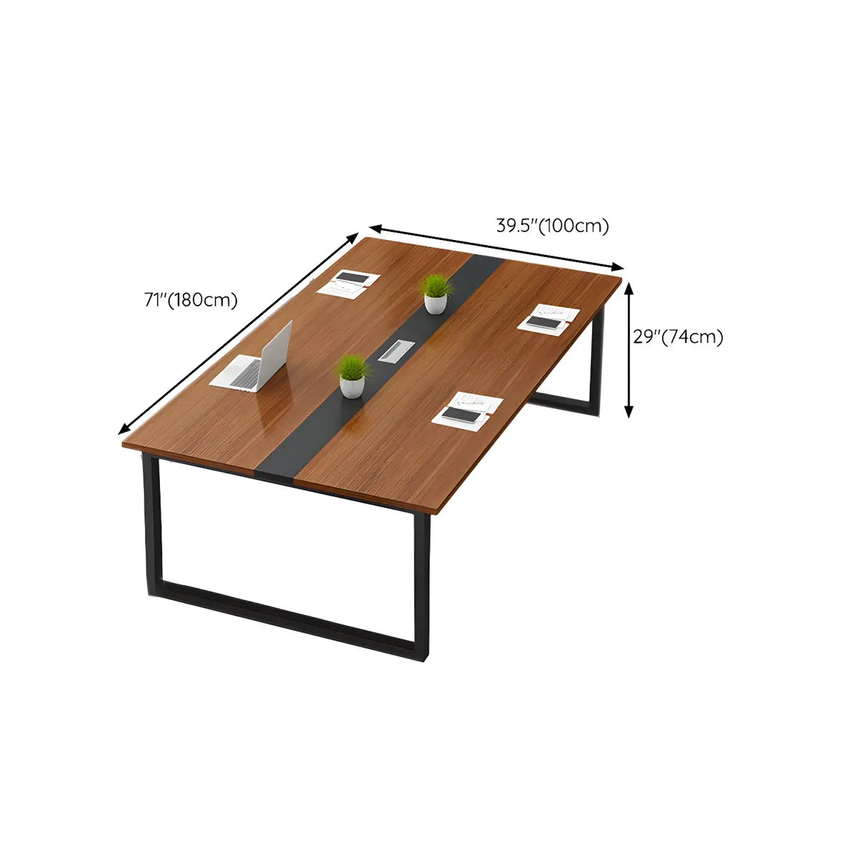 Brown Wood Rectangle Sled Long Meeting Computer Desk Image - 11