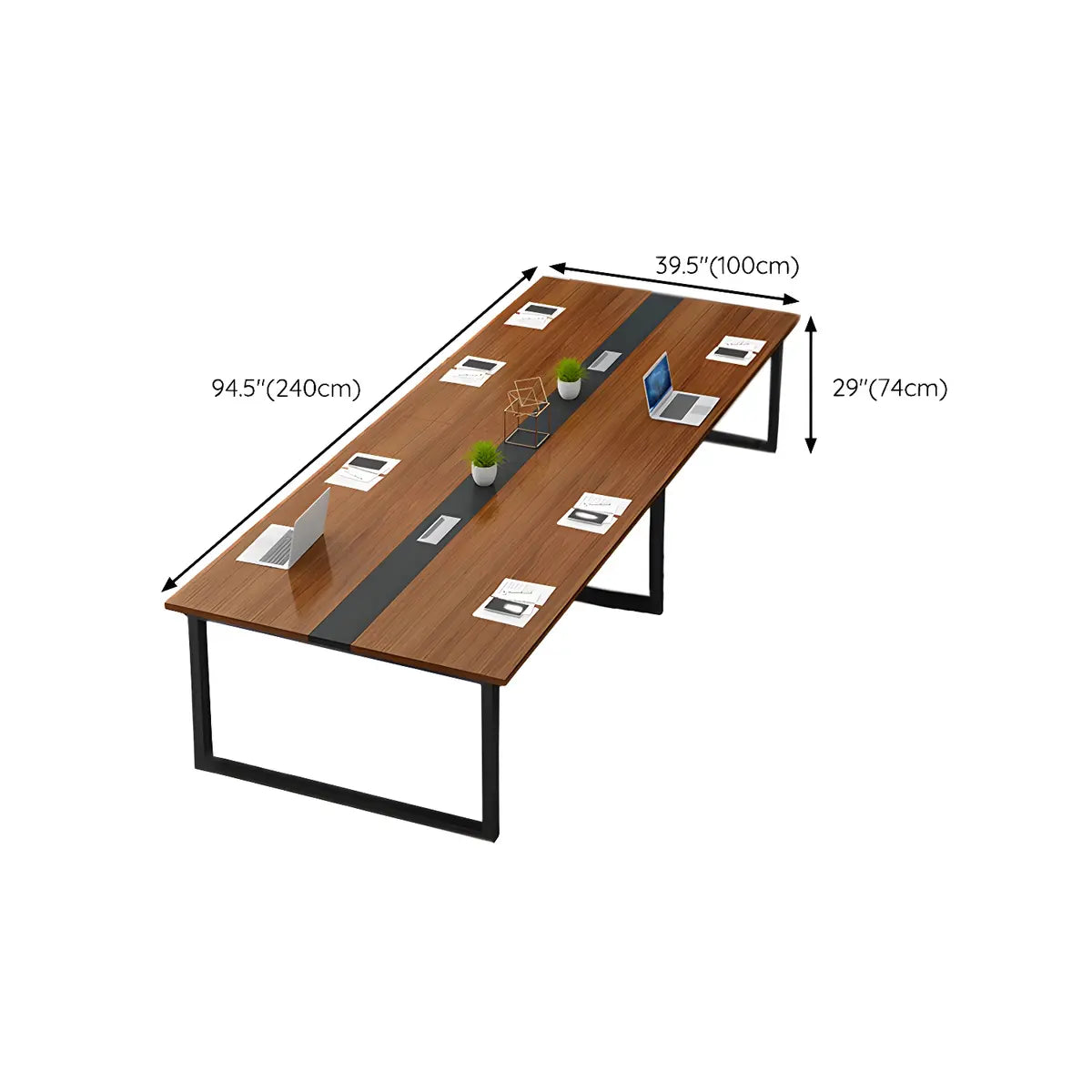 Brown Wood Rectangle Sled Long Meeting Computer Desk Image - 17