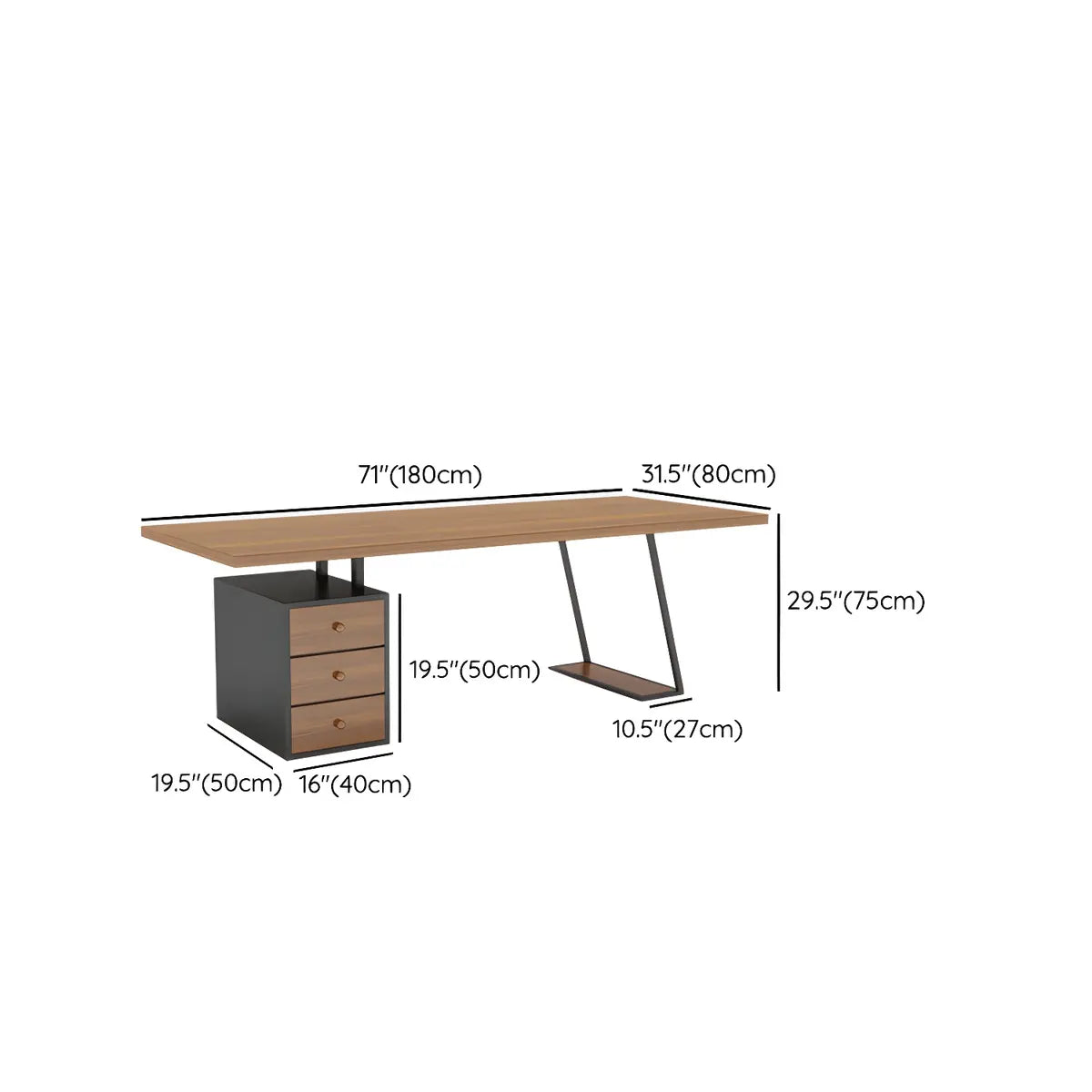 Brown Wood Rectangle Storage Drawers Computer Desk Image - 10