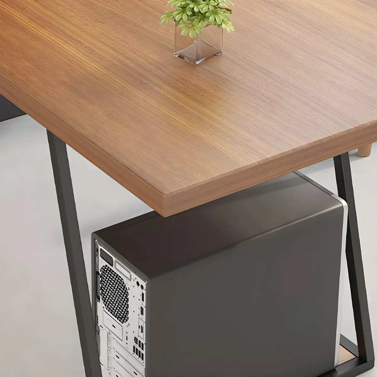 Brown Wood Rectangle Storage Drawers Computer Desk Image - 6