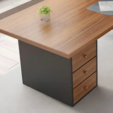 Brown Wood Rectangle Storage Drawers Computer Desk Image - 7