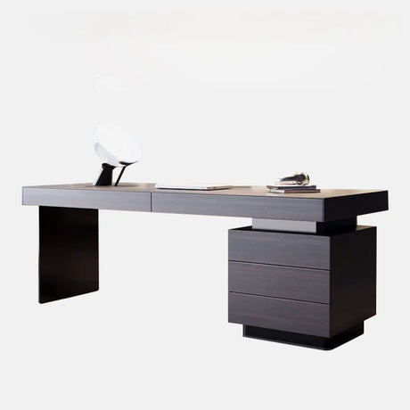 Brown Wood Rectangular Drawers Office Writing Desk Image - 2