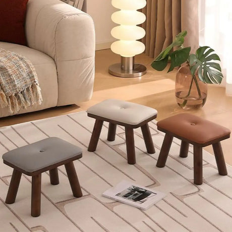 Brown Wood Rectangular Small Stool Ottoman Furniture Image - 1