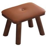 Brown Wood Rectangular Small Stool Ottoman Furniture Image - 3