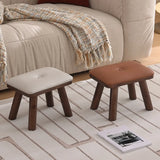 Brown Wood Rectangular Small Stool Ottoman Furniture Image - 8