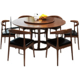 Brown Wood Round Dining Table Set with Frame Base Image - 2