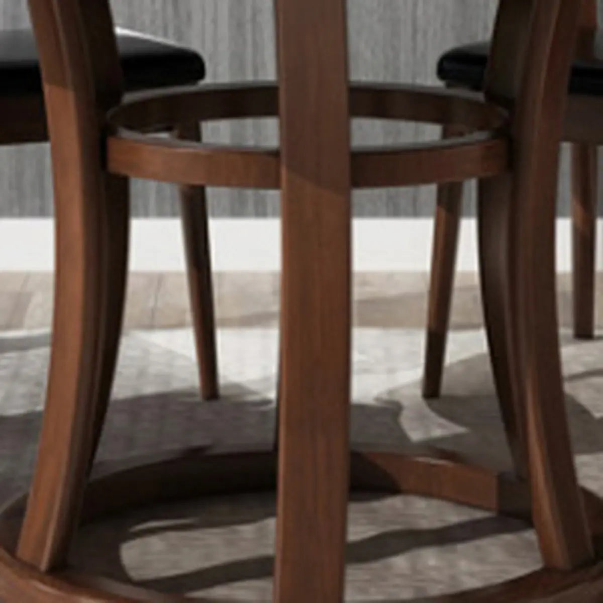 Brown Wood Round Dining Table Set with Frame Base Image - 4