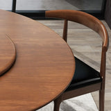 Brown Wood Round Dining Table Set with Frame Base Image - 5