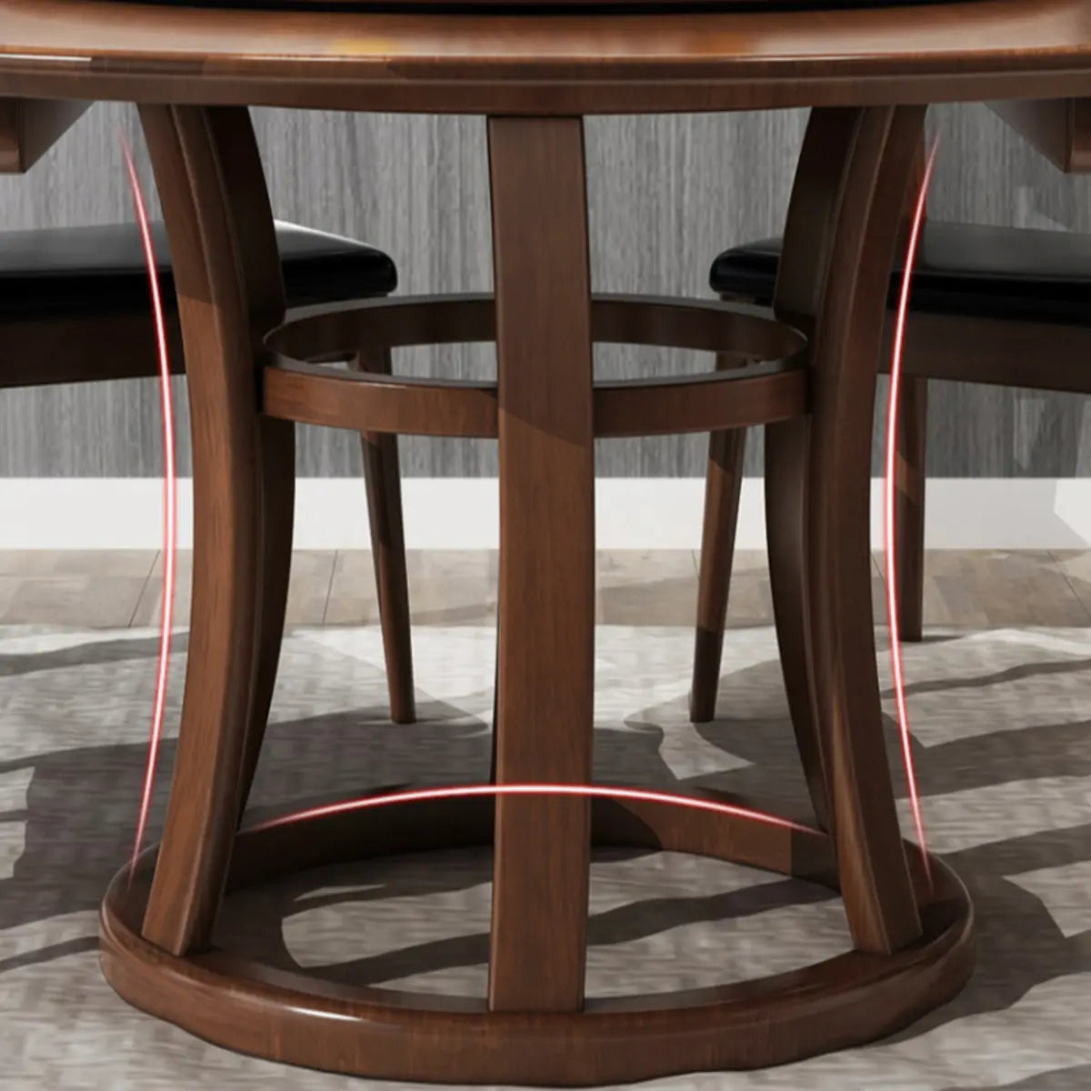 Brown Wood Round Dining Table Set with Frame Base Image - 7